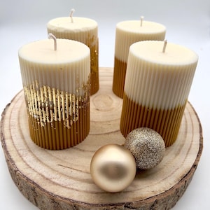 Advent candles-advent wreath candles-pillar candles-candles-christmas candles-2-color candles-vegan-pillar candles-ribbed candles-ribbed candles