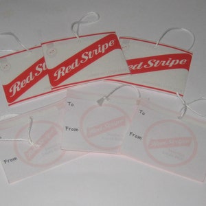 6 Red Stripe Lager beer bottle Label Birthday Christmas gift Tags