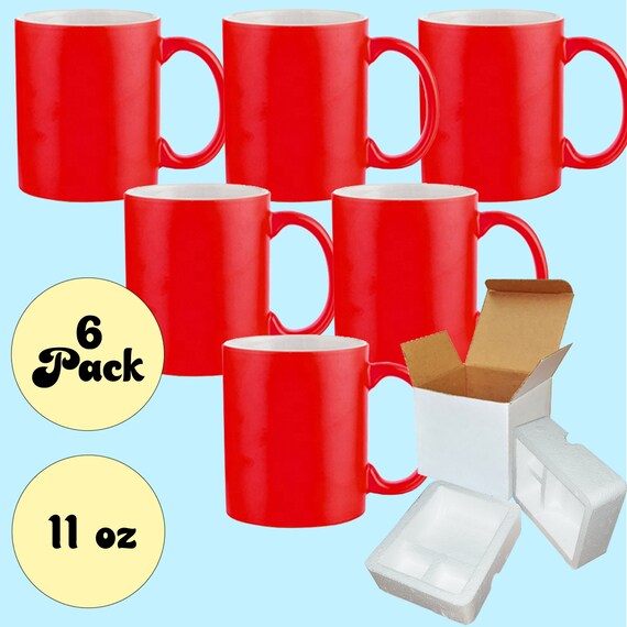 Box of 6 11OZ Sublimation Mug Ceramic Mugs RED Fluorescent / Neon Mug With  Foam Supports Cardboard Boxes - Etsy