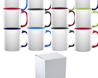 15oz El Grande Ceramic Sublimation Coffee Mug MIX Colors Inside/Handle - Cardboard Box with Foam Supports Case of 12