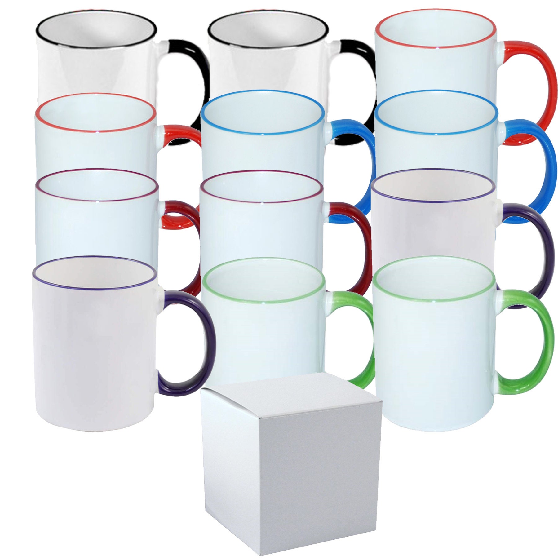 Set of 12 11 Oz Mixed RIM Colors Professional Grade Sublimation Mug-  Sublimation Series - With Individual White Gift Box - Etsy