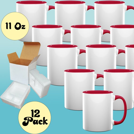 Case of 12 11 Oz. RED Inner and WHITE Handle- Ceramic Sublimation Mugs  -professional Grade Sublimation Mug- Cardboard Box With Foam Supports - Etsy