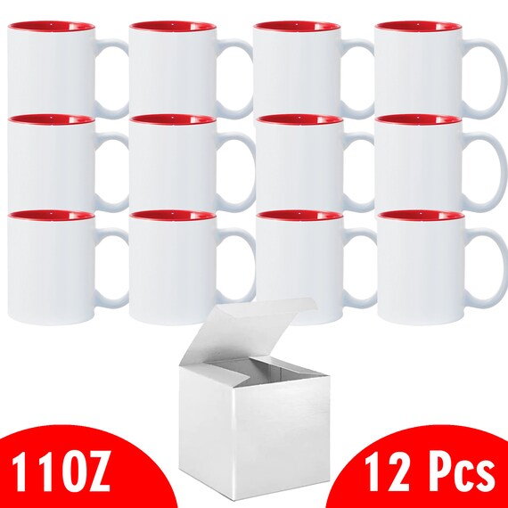 Mugsie | Case of 12 Pcs 11oz Sublimation Blank All White and Black with Black Handle-Case Mugs with Gift Mug Box. Mugs - Cardboard Box with Foam