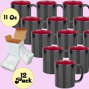 Set of 12 11 oz Magic Mugs RED INNER Professional Grade Sublimation Mug- Sublimation Series - With Shipping boxes