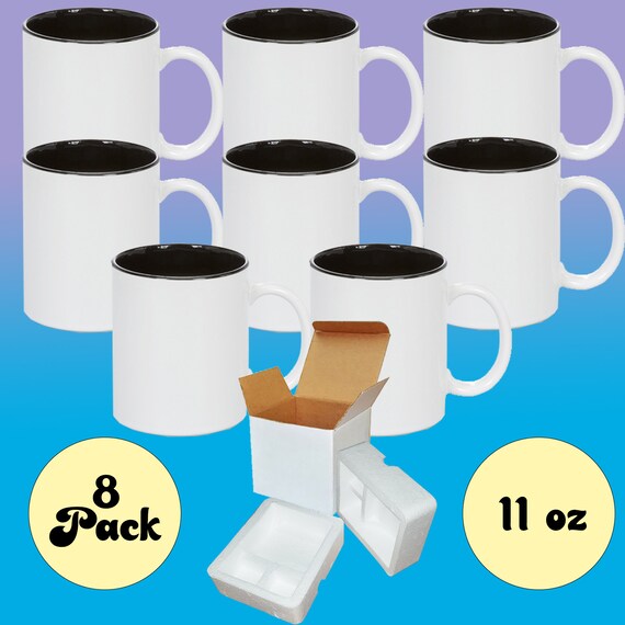 8 Pcs 11 Oz. Ceramic Sublimation Blank Mugs - BLACK Inner and WHITE Handle  - Professional Grade Sublimation Mug- Cardboard Box Foam Supports - Etsy