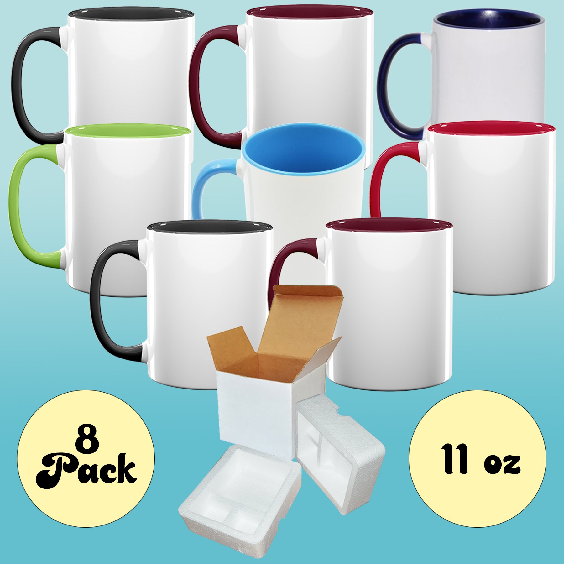 Set of 8 11 Oz Mixed Colors Professional Grade Stoneware Mug- Sublimation  Series - With Shipping Boxes - Etsy