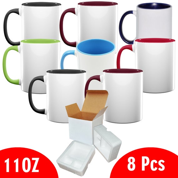 12pcs Sublimation 11oz Coffee Mugs Blanks, Heart Handle Two Tone Color, 4  Color to Choose 