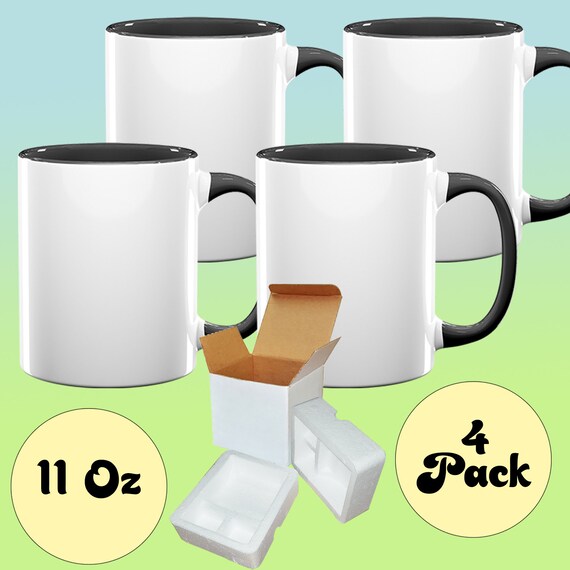 Box of 4 11 Oz. Ceramic Sublimation Mugs - BLACK Inner/ BLACK Handle -  Cardboard Box With Foam Supports - Etsy
