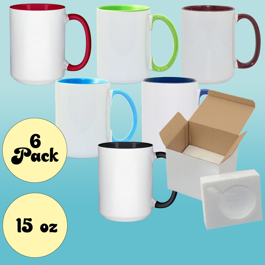 6 PACK 11OZ MIXED COLORS Fluorescent / Neon Sublimation Mugs with Foam  Supports Cardboard Boxes