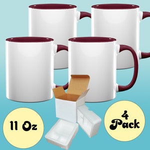 4 PCS Mugs Premium Quality Dark Red Color Tone 11 OZ Blank Sublimation Mugs Coated Ceramic Cups Christmas DIY Mugs