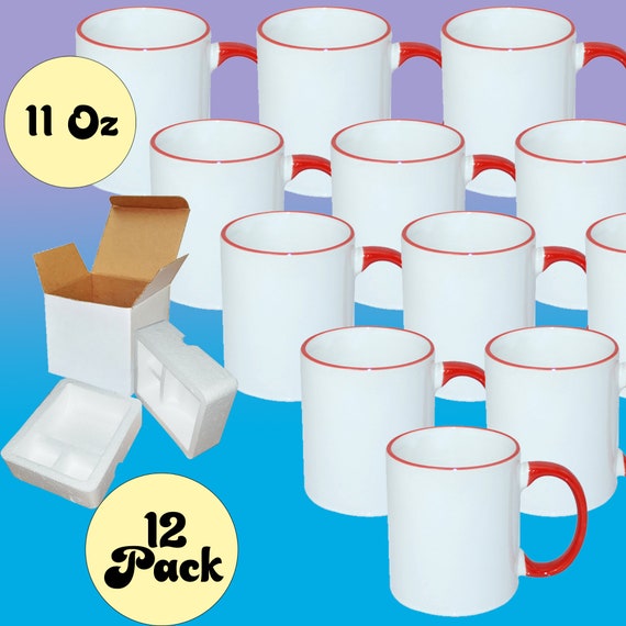 11 oz Sublimation Mug with Red Rim & Handle