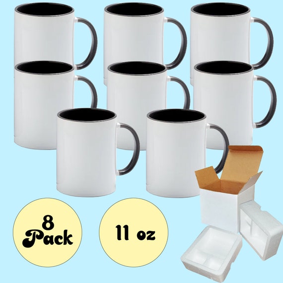 8PCS 11OZ Sublimation Mug Coated Ceramic Mugs Grey Inner and Handle Sublimation  Blanks Mugs With Foam Supports Boxes Coffee Milk Tea 