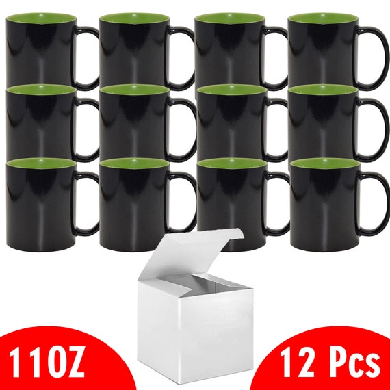 Mugsie | 12 Pack 11 oz Magic Mugs Green Inner Professional Grade Sublimation Mug- Sublimation Series - With Individual White Gift Boxes