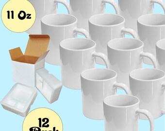 11oz Sublimation Mugs With Gift Mug Box. Mugs - Cardboard Box with Foam Supports Case of 12