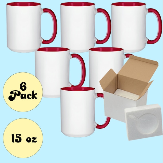 Case of 6 15OZ El Grande RED Inside/handle White Ceramic Sublimation Coffee  Mug - Shipping Cardboard Box With Foam Supports - Etsy