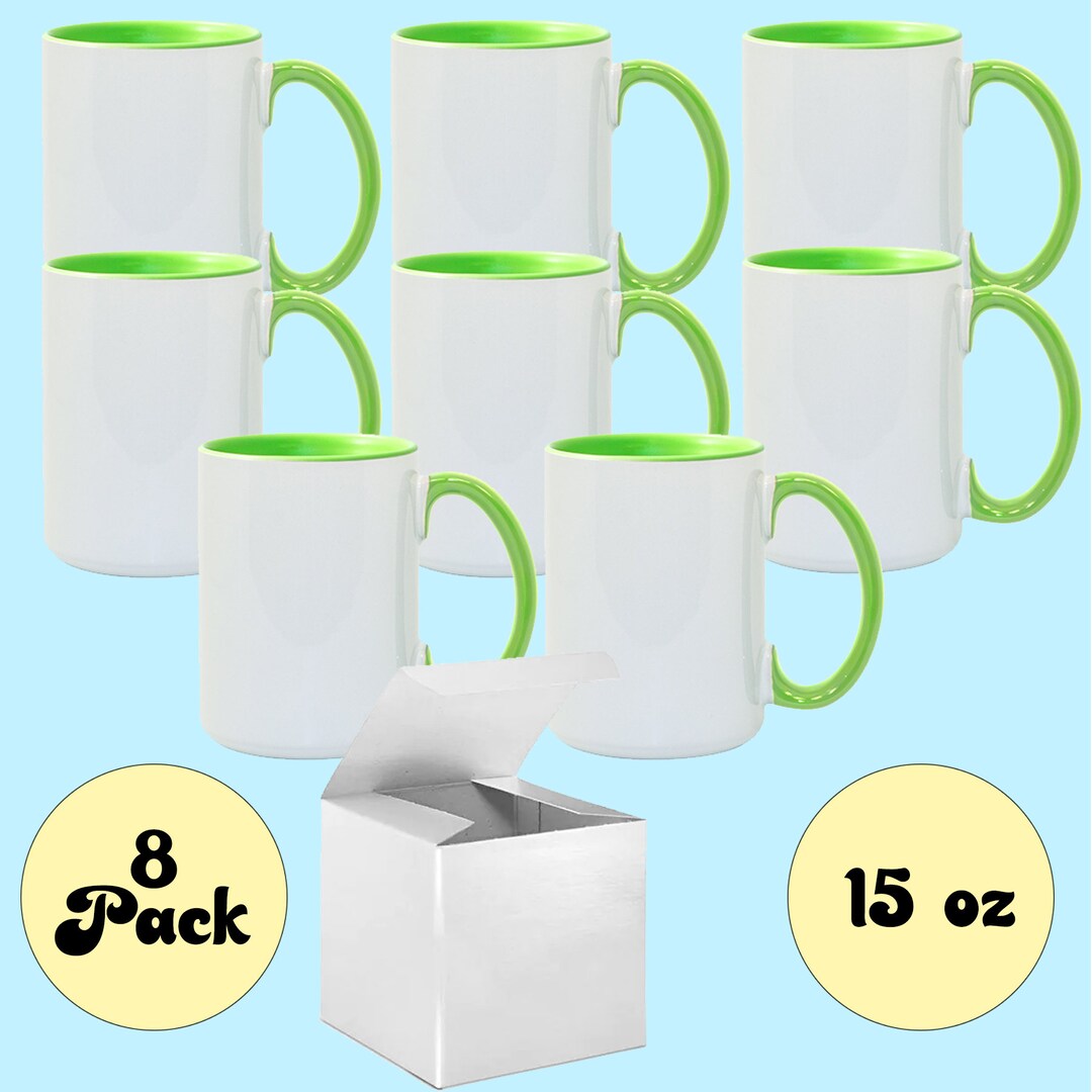 8 Pcs 15OZ El Grande MIXED Color inner & Handle Sublimation Mugs With White  Boxes