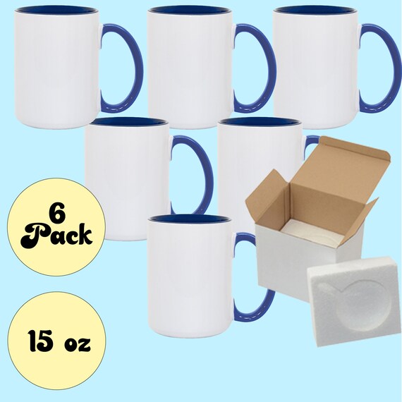 Set of 6 15OZ El Grande White Ceramic Sublimation Coffee Mug With DARK BLUE  Colors Inside/handle - Shipping Cardboard Box With Foam Supports - Etsy
