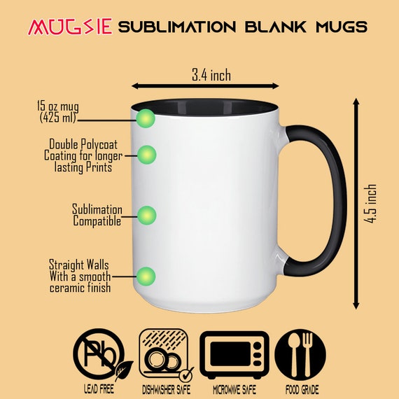 Set of 8 15 Oz. Ceramic Sublimation Mugs Inner and Handle BLACK  Professional Grade Sublimation Mug With Individual White Gift Boxes 