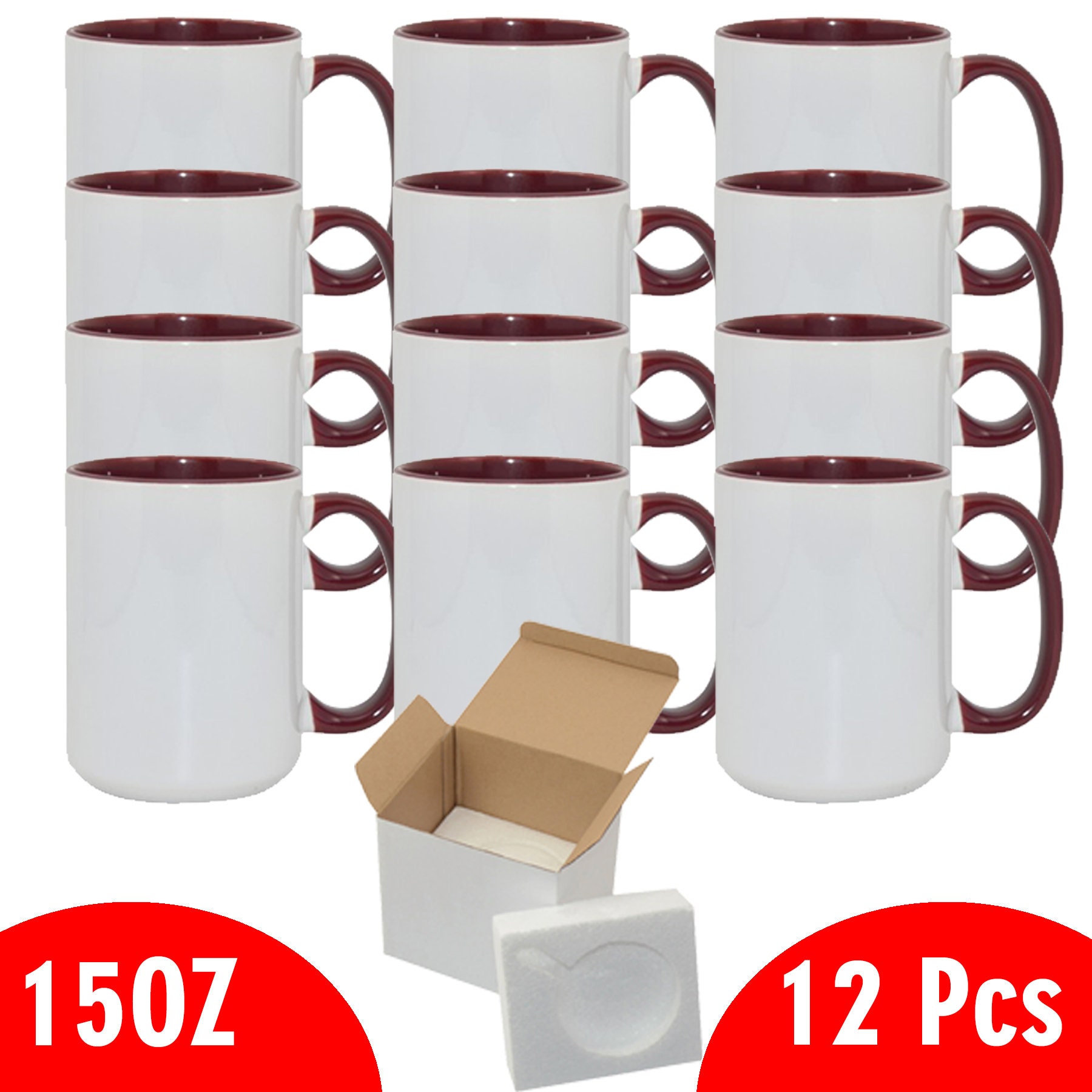 Shop Now for Bulk Sublimation Mugs - 12 Pack of 15oz Red Inner