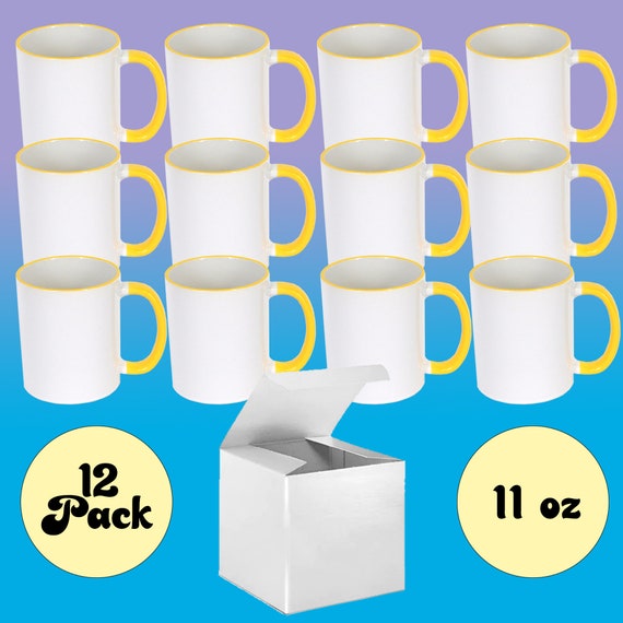 Case of 12 11 Oz. YELLOW Rim & Handle- Ceramic Sublimation Mugs -  Professional Grade Sublimation Mug- With Individual White Gift Boxes - Etsy