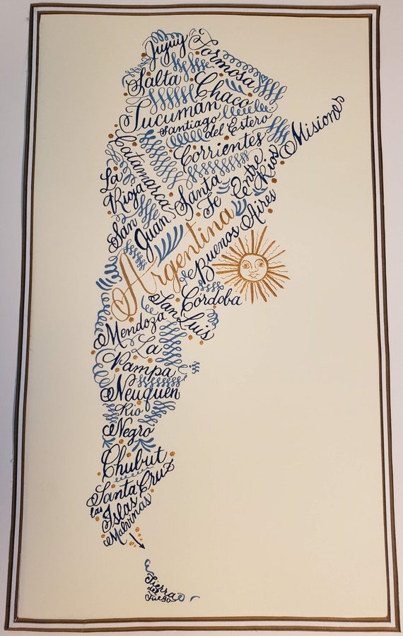 Pen & Ink Custom Hand Lettered Calligraphy US State Map Drawing ...