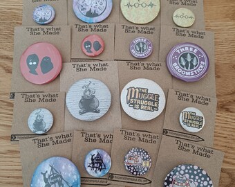 Potter Inspired Pin Badge | Magic School | Muggle | HP |  Hogwarts | 25mm 0r 44 mm Pin Badges