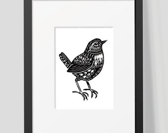 Original Wren Lino Print | Small Limited Edition | Bird Lovers Gift