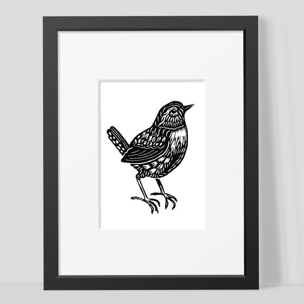 Original Wren Lino Print | Small Limited Edition | Bird Lovers Gift