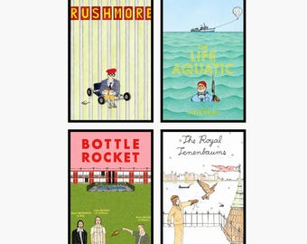 Wes Anderson Inspired Art Prints | Wes Anderson Poster | Bottle Rocket, Life Aquatic, Rushmore, The Royal Tenenbaums