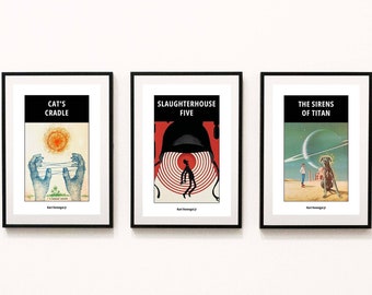 Kurt Vonnegut Poster Set | Vonnegut Art Print | Slaughter-house Five Poster| Sirens of Titan | Cat's Cradle | Vonnegut Wall Art