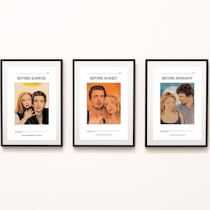 Before Trilogy Movie Poster Set | Before Trilogy Art Prints | Richard Linklater Poster | Julie Delpy Ethan Hawke