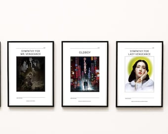 Conjunto de pósteres digitales inspirados en la trilogía Vengeance / Conjunto de pósteres imprimibles de la trilogía Vengeance / Póster de Park Chan-Wook / Old Boy / Lady Vengeance