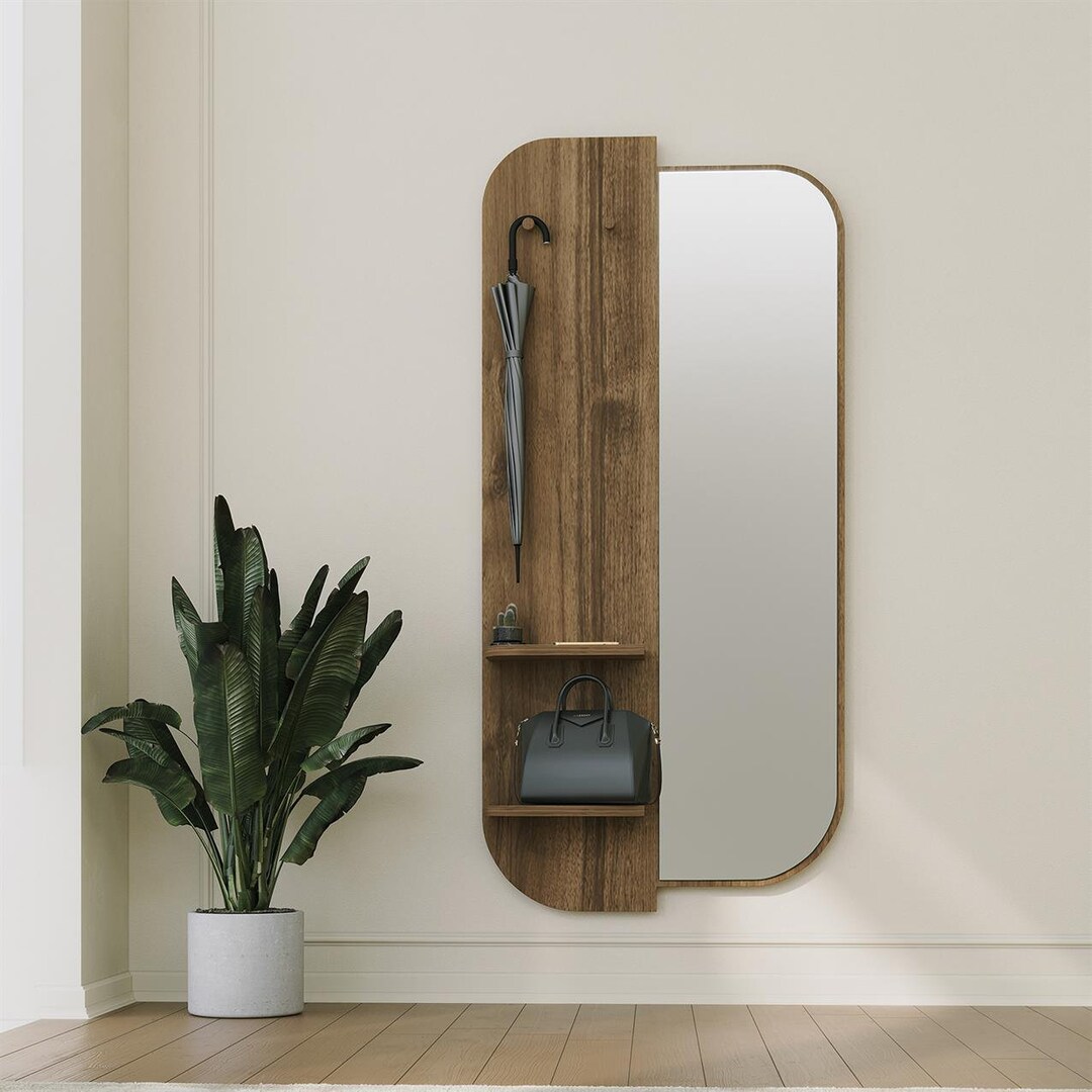 Entryway Mirror Coat Rack in Walnut Wall Mount Coat Rack Etsy