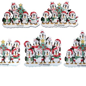 Family Group of 5 6 7 8 9 Penguins in Santa Hats Personalized Christmas Ornament  2021 Gift for Big Family, Friends, Grandkids