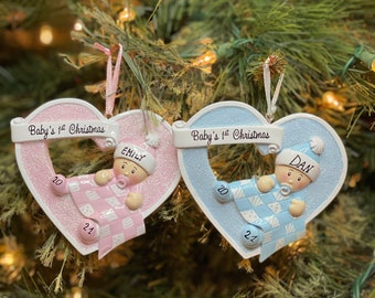 Baby Girl Baby Boy in The Heart with Blanket 1st Baby's Girl Boy Twins Personalized Christmas Ornament Gift for Newborn