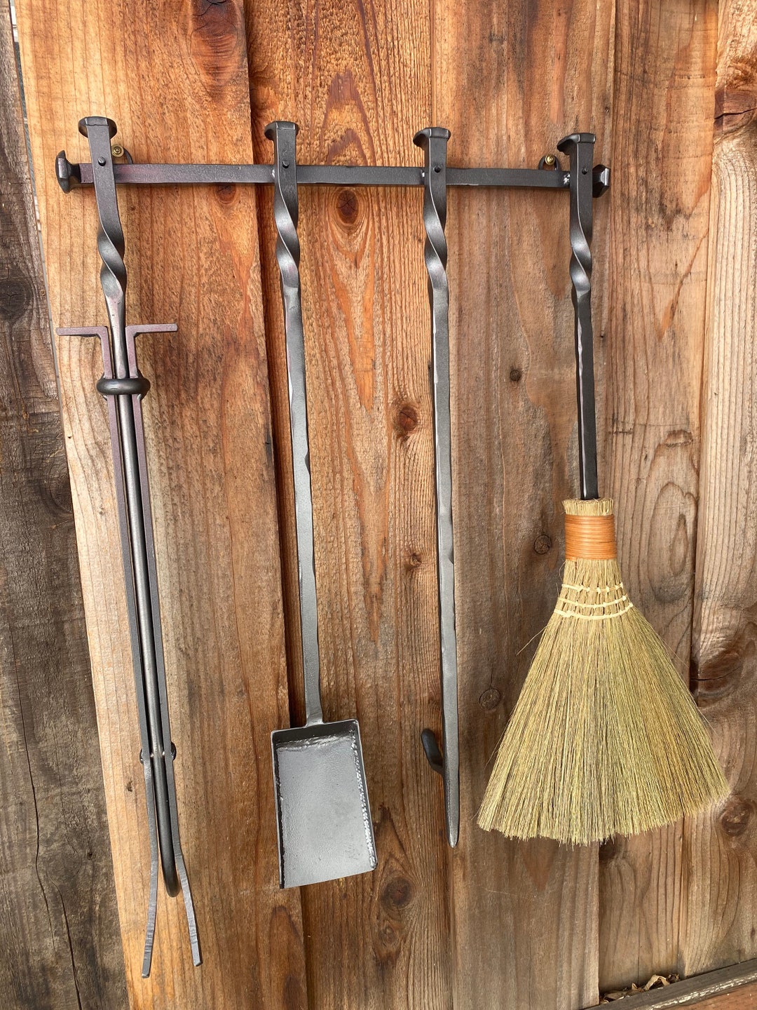 Vintage Black Fireplace Tool Set 4 Piece 24-36 Long... Comes With Rail ...