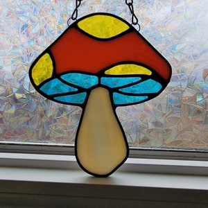 Mushroom Stained Glass Suncatcher, forest decor, magic mushroom, window hanging home decor, cottagecore, mushroom decor