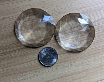 2 pack - 50mm (~2") clear faceted glass jewels , stained glass supplies