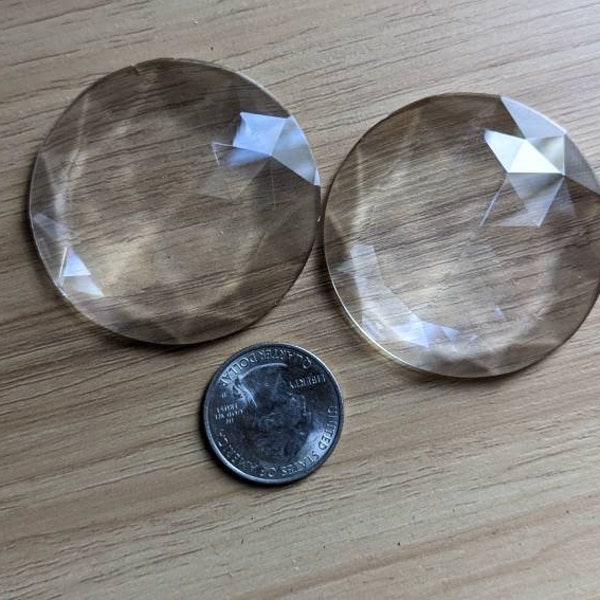 2 pack - 50mm (~2") clear faceted glass jewels , stained glass supplies