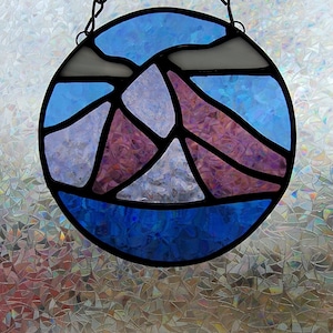 Stained Glass Mountains Suncatcher, window hanging decor, real stained glass, handmade, mountain scene, unique gift