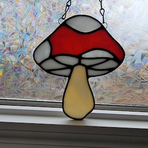 Mushroom Stained Glass Suncatcher, forest decor, magic mushroom, window hanging home decor, cottagecore, mushroom decor