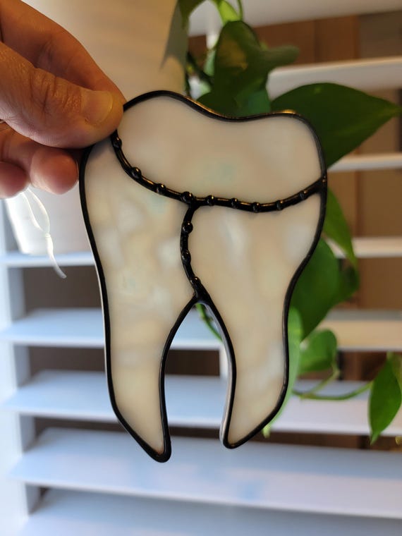 Stained Glass Tooth Suncatcher, Gothic Oddity Art, Weird Glass Window Hanging, Strange Home Decor, Handmade Stained Glas