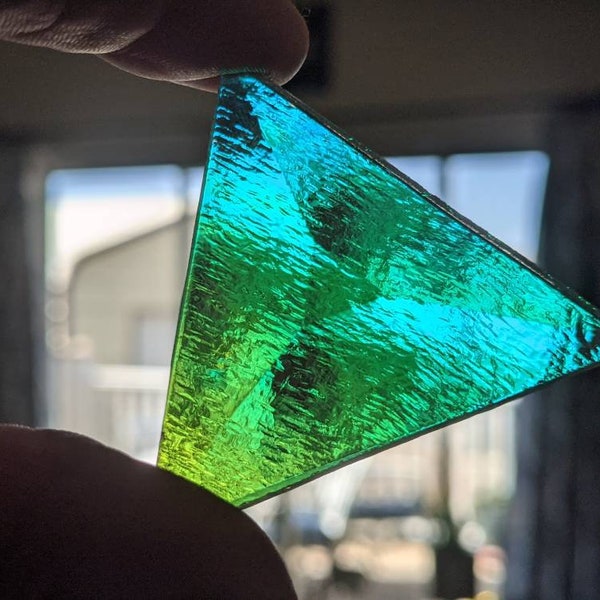 1 - 2 inch dichroic triangle bevels for stained glass / rainbow dichroic jewel