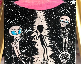 Skelly Aliens 5x7 Canvas Painting