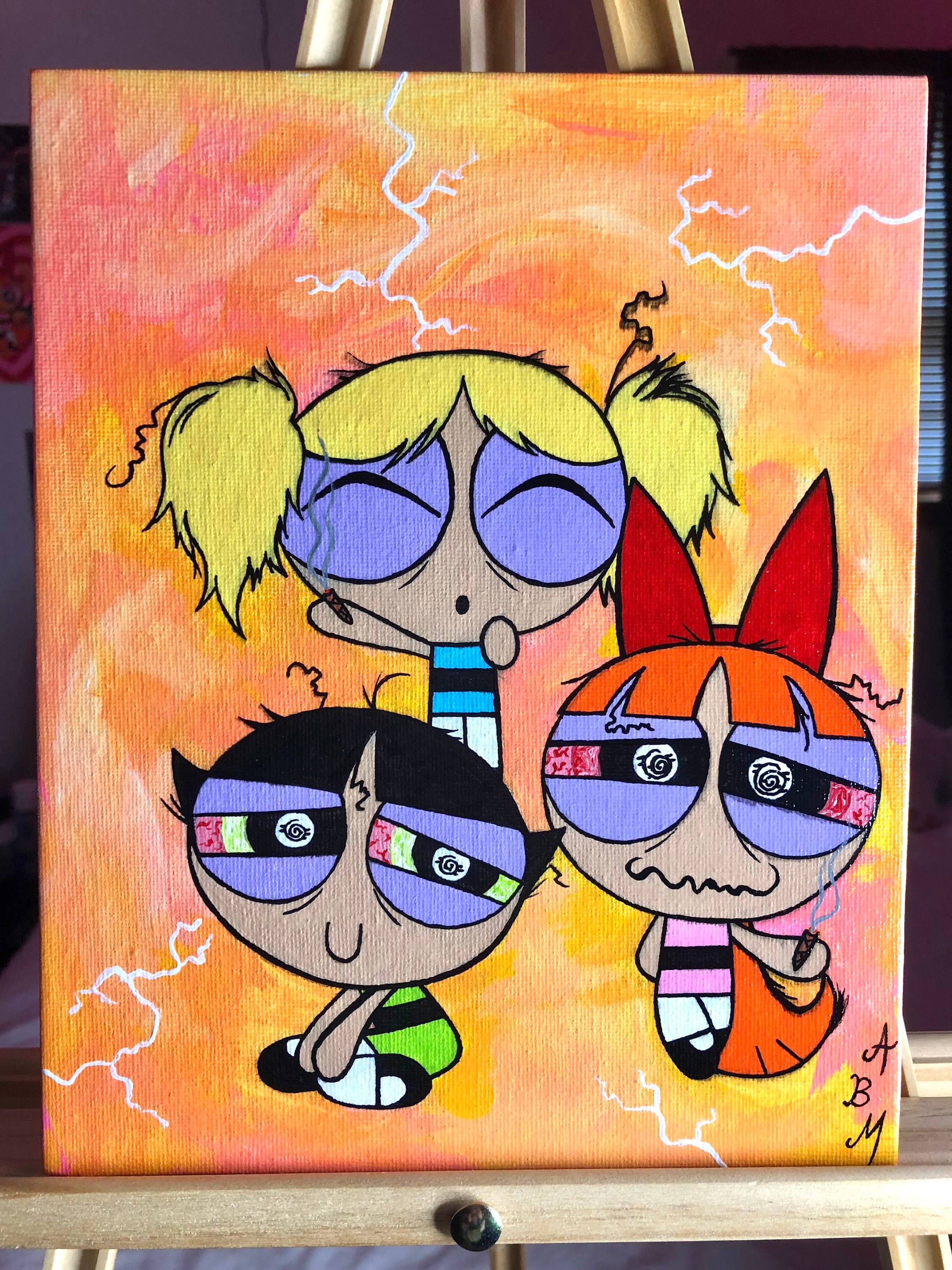 Super Stoned Powerpuffgirls Acrylic Painting Etsy