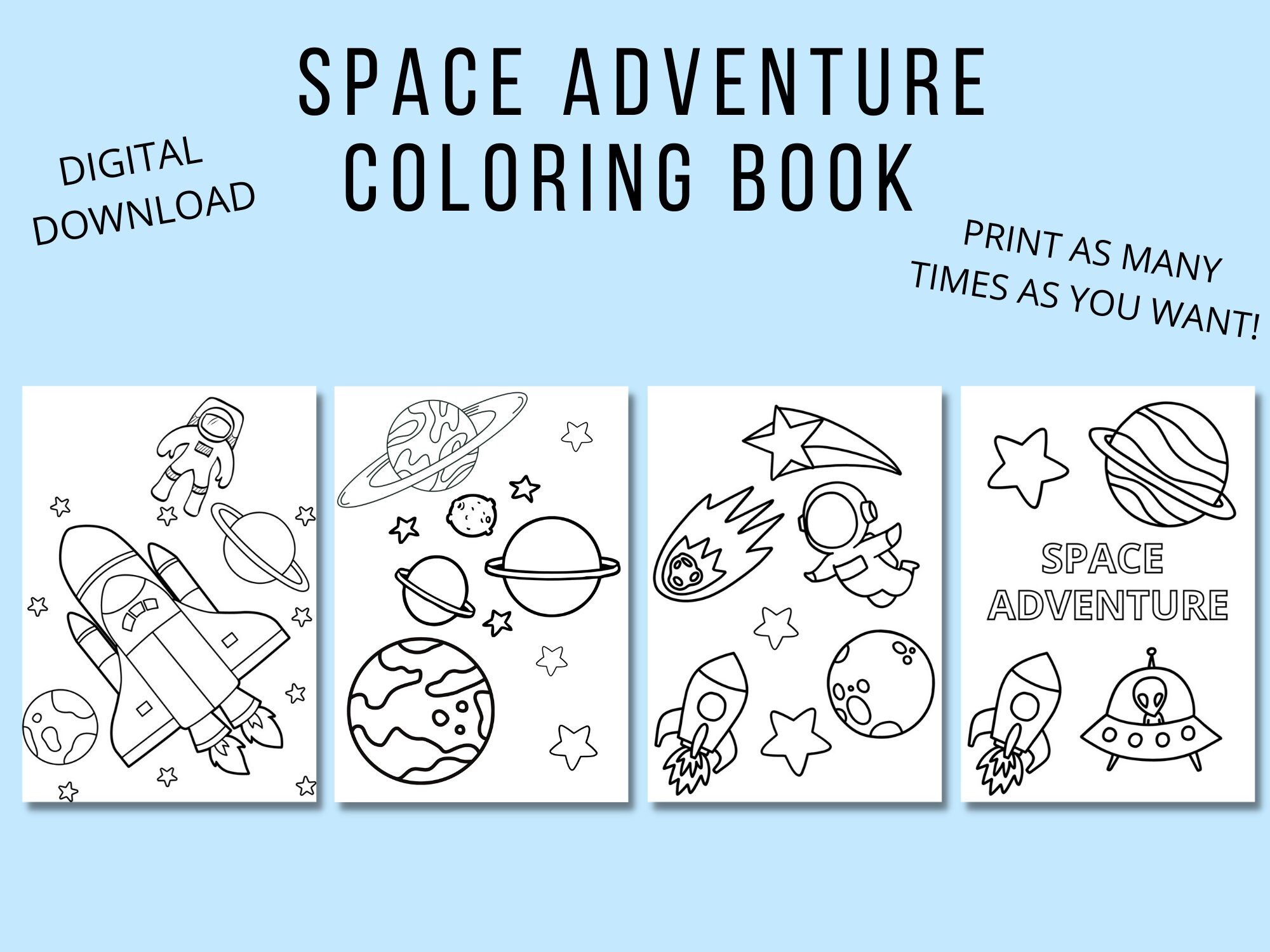 Space Adventure Digital Coloring Book for Kids Space Coloring - Etsy