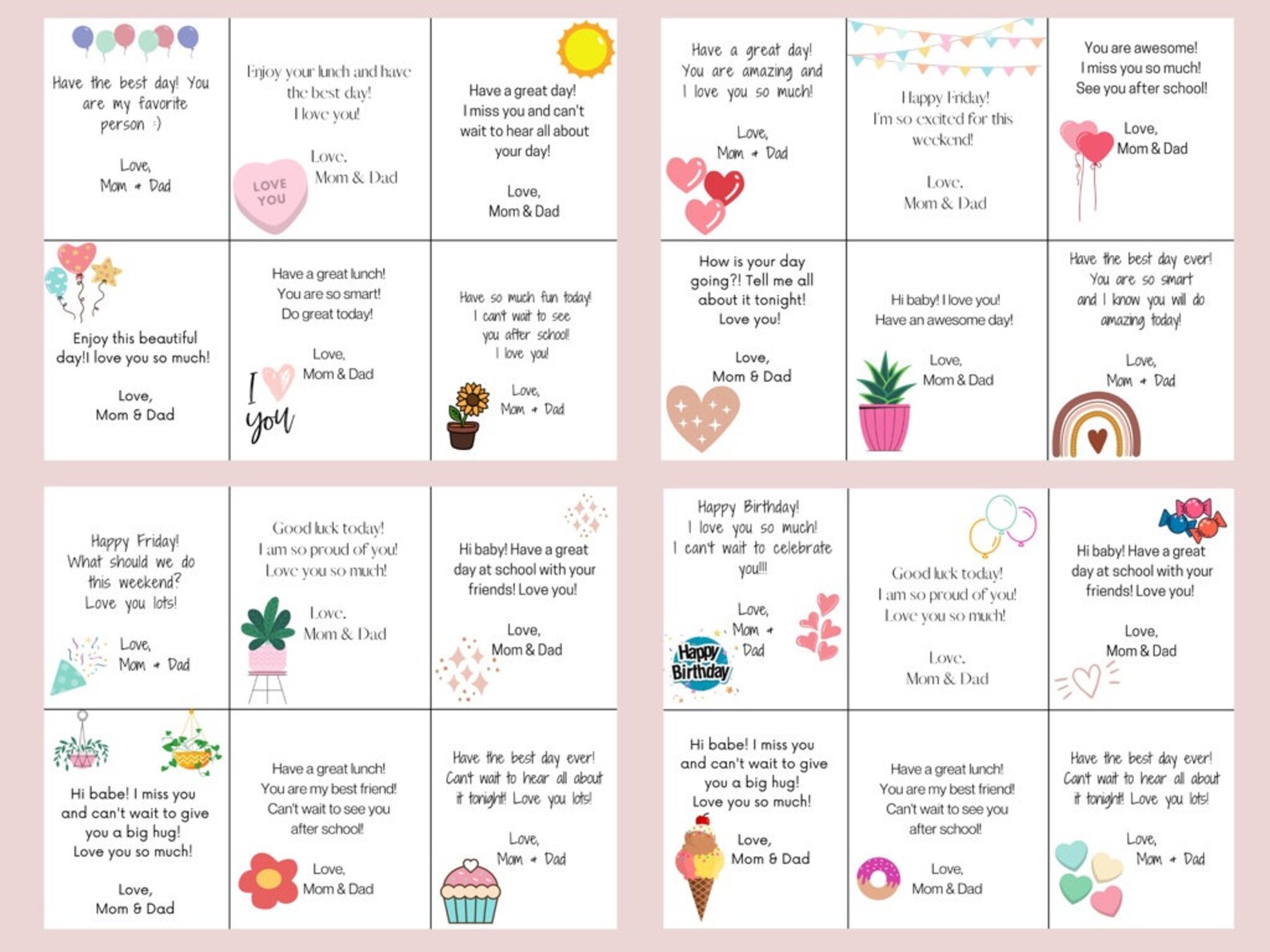 Kindergarten Lunch Box Notes, Printable Lunch Box Notes, Lunch Box ...