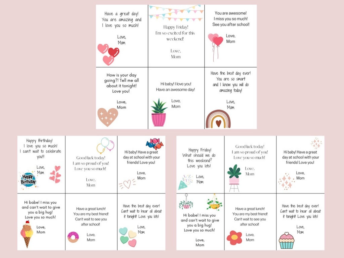 Kindergarten Lunch Box Notes, Printable Lunch Box Notes, Lunch Box ...