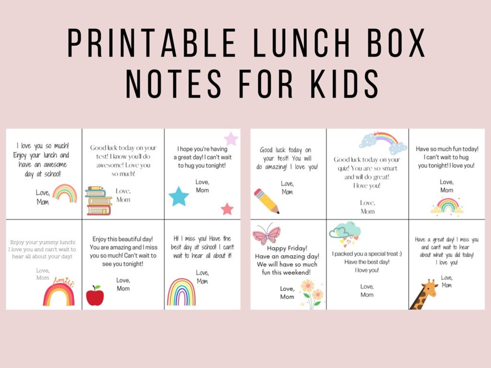 Kindergarten Lunch Box Notes, Printable Lunch Box Notes, Lunch Box