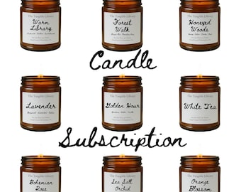 6 or 12-Month Scented 8oz Soy Candle Subscription Box, Handmade